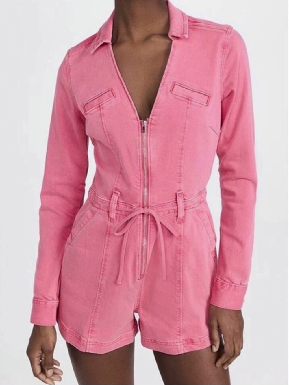 PAIGE Meg stretch drawstring waist romper cotton pink size 14